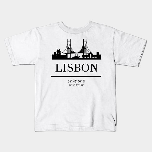 LISBON PORTUGAL BLACK SILHOUETTE SKYLINE ART Kids T-Shirt by deificusArt